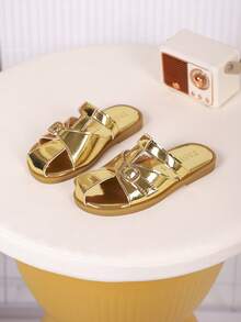 1 Pair Girls Sandals, New Bowknot Princess Shoes, Elastic Band Design, Soft Bottom Casual Girls Beach Shoes, Suitable For Summer Wear