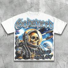 (220 Cotton T-Shirt)Men's Y2K Science Fiction Skull Astronaut Tee - _NO GUTS NO GLORY_  Design  Graphic T Shirt, Loose Cotton Tee,Suitable For Young Men And Women To Wear For Casual..Jpg INAWLY Floral Printed Short Sleeve T-Shirt Graphic Tees Women Tops - trắng - Xem 6