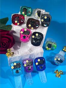 花朵水钻装饰指环计数器，指环式祈祷诵经计数装置 - 彩色 - 查看 3