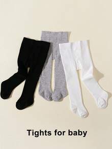 3pcs Solid Color Infant Baby Girls' Tights, For Daily Matching - Multicolor - View 11