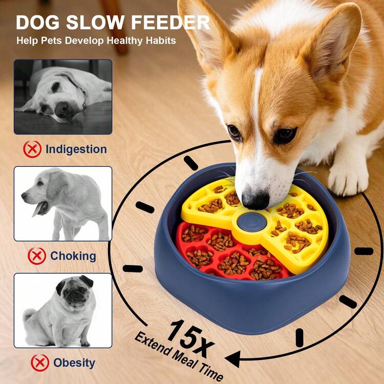 1pc Pet Slow Feeder Bowl, New Intelligent Pet Toy, Multi-Layer Rotating Plate, Slow Feeder Bowl, Train Dogs, Slow Feeding Speed, Develop Pet Intelligence - Blue and Red - View 3
