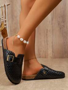 2024 Spring New Boken Thick Sole Slip-On Mule Sandals For Women - Black - View 4