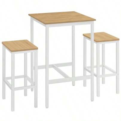 Bar Table And Chairs Set Square Bar Table With 2 Bar Stools Dining Pub Bar Table Set For 2 Space Saving For Kitchen Breakfast Living Room Party Room Golden Oak And Cloud White