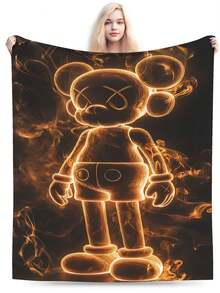 Kawss Kawaii Kaw Blanket The Ultimate Anime Fan Gift - Luxuriously Soft Flannel Blanket, Cartoon Printed Throw For Home, Camping, Travel, Perfect For Christmas & Birthdays - Black - View 3