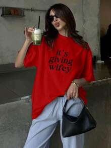 Its Giving Wifey T-Shirt - Bride To Be Shirt, Newlywed Tee, Engagement Gift, Honeymoon Outfit, Wedding Day TShirt, Wifey Vibes, Bride - Red - View 1