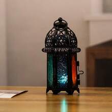 1pc Middle Eastern Ramadan Daily Moroccan Glass Candle Holder, Metal Lantern Fragrance Candle Cup, Iron Art Decor, May Have Scratches Or Chipped Paint During Shipping, Which Is Normal - Multicolor - View 10