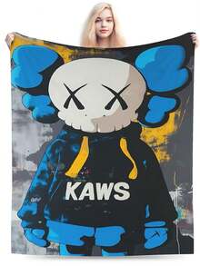 Kawss Kawaii Kaw Blanket The Ultimate Anime Fan Gift - Luxuriously Soft Flannel Blanket, Cartoon Printed Throw For Home, Camping, Travel, Perfect For Christmas & Birthdays - màu đen - Xem 3