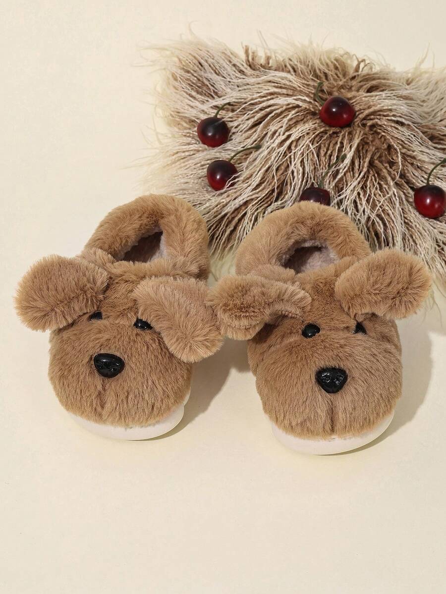 Pantuflas de peluche de cachorro para niños pequeños/niños, zapatos forrados cálidos y antideslizantes para el hogar, lindos para niñas con tacón grueso, invierno