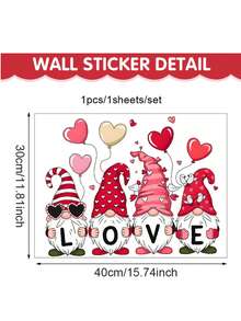 40*30cm Vintage Cupid Gnome Heart Shaped Valentine's Day Party Decor Wall Sticker, Cartoon Atmosphere Window Decal - Multicolor - View 9