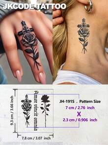 JKCODE TATTOO Finger Size Waterproof Mehndi Design Semi-Permanent Tattoos, Hands, Temporary Tattoos, Valentine's Tattoo, Rose Of The Cross, Waterproof, Realistic Fake Tattoos, Botanical, Face Tattoos, Magic Tattoos, Lasts 1-2 Weeks, Tattoos For Women - Blue - View 11