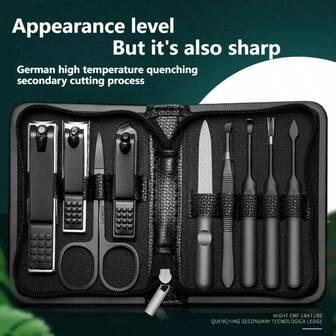 10 piezas Juego de manicura profesional, herramientas de cortaúñas de acero inoxidable, kit de pedicura, adecuado para cuidado personal o de salón, herramientas portátiles de cuidado en el hogar, unisex, excelente para regalos de Navidad y Halloween