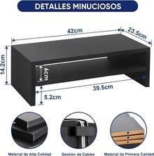 Soportes de Monitor de Computadora, Soporte Elevador para Monitor 2 Niveles con Cajones y Organizador de Cables, Soporte para Monitor Sostiene Hasta 20KG para Monitores Computadora Portátiles - 1 - Ver 6