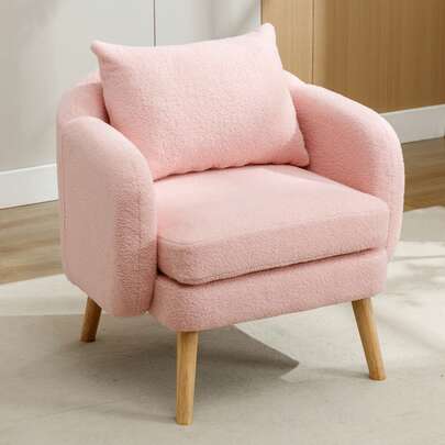 Modern, Simple Teddy Velvet Armchair With Cushions, Extra Thick Cushion Armchair, Single Sofa Armchair, Upholstered Armchair, Leisure Chair, Solid Wood Footstool