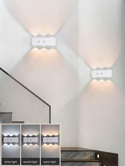 1pc LED Wand Verlichting Motion Sensor, Up Down Illumination, Multi Source Lamp, Slimme Sensor Night Light, Cabinet/Staircase/Corridor Available In RGB s, Kitchen, Bedroom, Balcony, Yard, Street, Garden, Porch, Room, Living Corridor, Staircase, Attic, Shop