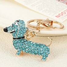1件装奢华创意女士钥匙扣，腊肠犬水晶钥匙链，水钻金属个性化礼物，十二生肖狗动物派对锌合金配饰，秋季礼物