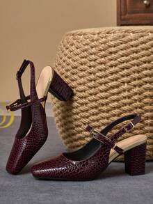 WHDXY 7cm Chunky Heel Square Toe Backless Adjustable Buckle Strap Vintage French Style High Heels, Suitable For Social Gatherings, Wine Red - Burgundy - View 6