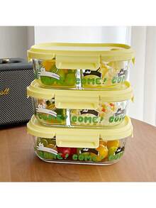 Cute Cartoon Cat High Borosilicate Glass Lunch Box - Microwave , Food Storage Container, Single/Double/3-Compartment Design, Essential For Office Workers And Back To School - Multicolor - View 4