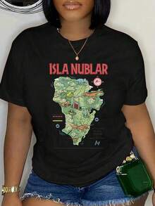 100% Cotton Isla Nublar Map Dinosaur Island Adventure T-Shirt Round Neck Short Sleeve Streetwear Breathable Homme Soft Unisex Fashion Shirts - 黑色 - 查看 5