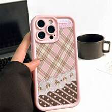 Pretty Pink Brown Plaid Lace Hearts Pattern Cute Pink Girly  Case [X/Xs/11/12/13/14/15/16 Pro/16 Promax] - Soft TPU Shockproof Cover,  Gift For Girlfriend/BFF, Birthday Present For Women, Aesthetic Protective Phone CaseSuitable For IPhone 17 Air - 粉色 - 查看 4