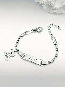 1pc Personalized Bracelet Customize Your Name Teddy Bear DIY Charm Bracelet Custom Name Bracelet Stainless Steel Non-Allergic Bracelet Fashion Ideal Gifts Valentine's Day Custom Gifts New Year Gifts For Him Family, Friends, Daughter, Son, Her For Children's Day,Ideal Gifts For Him, Ideal Gifts For Her,Customized Fashion Jewelry,Urban Gala