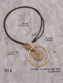 1件圆形金属卡其色树脂吊坠项链，送给女性、女友、母亲的礼物 - 圓環合金配卡其色樹脂 - 查看 4