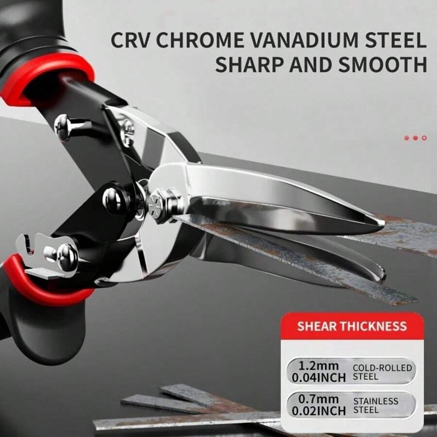 1 chiếc kéo cắt hàng không hạng nặng, máy cắt tấm kim loại đa hướng, tay cầm tiện dụng, thép crom vanadi cấp công nghiệp, lưỡi cong bằng thép không gỉ cho nhôm, dây thép nhẹ, cắt kim loại
