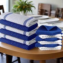 12-Piece 100% Cotton Kitchen Towel Set| 6 Hand Towels (15" X 25"), 6 Dish Towels (12" X 12") - Striped Woven, Absorbent And Durable, Suitable For Cooking, Cleaning, And Drying - Perfect For Christmas And Holiday Kitchens - Yellow - View 6