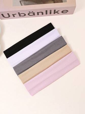 5pcs Versatile Multi-Color Polyester Solid Color Ultra-Thin Sports Headbands, Suitable For Women's Daily Matching Hair Accessories Autumn Accessories Women Hair Band Autumn Head Scarf Women Bandana Fashion Head Wrap Fall Head Band Winter For Vacation Outfits Woman
