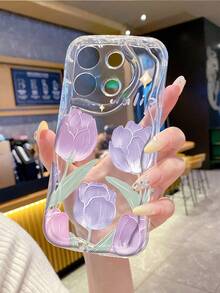 1个极简紫粉郁金香图案奶油大理石纹理加厚防摔镜头保护手机壳，兼容 17/17 Pro/17 Pro Max/17 Air/16/11/16 Pro/16 Plus/16 Pro Max/16e/15 Pro Max/13/14/12/11/7G/8P，Galaxy S25/S25 Plus/S25 Ultra/A05/A05S/A06/A07/A16，科技爱好者的时尚之选 - 無色 - 查看 5