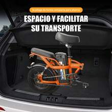 Bicicleta eléctrica plegable para adultos de 14 pulgadas: pico de 400 W, motor sin escobillas de alta velocidad, batería extraíble de 48 V 10 Ah, alcance de 45 KG, suspensión doble de dos asientos, 3 velocidades, neumáticos todoterreno, perfecto para caminatas, todoterreno, desplazamientos y regalos, estilo deportivo y componentes de alta calidad. - Naranja - Ver 3
