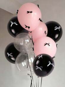 112件/套 - 黑粉蝴蝶结气球套装，包含透明泡泡气球、黑粉丝带和胶水，是生日派对、周年纪念等各种场合的必备装饰品，也适用于房间装饰、派对装饰、婚礼装饰、家庭聚会、单身派对、订婚、婚礼、毕业典礼、母亲节装饰等。 - 黑色 - 查看 3