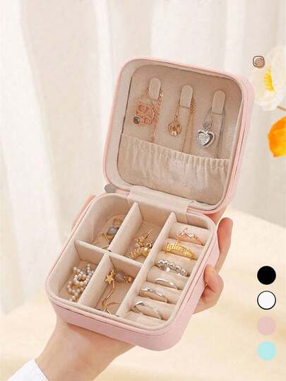 1pc Mini Jewelry Storage Box, Portable Zipper Travel Jewelry Box, Gift Box For Women, Multi-Function Jewelry Display Stand, Suitable For Rings, Pendants, Earrings, Necklaces. - Ideal Gift Box For Girls And Women, Halloween Gift Box, Christmas Gift Box.