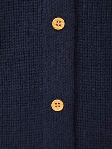 Girls Knitted Cardigan With Embroidered Floral Collar Decor - Xanh đậm - Xem 7