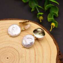 Baroque Natural Pearl Earrings Silver Needle Studs Niche High-End Vintage Long Women's Retro Jewelry - 復古祖母綠珍珠包邊耳環 - 查看 9