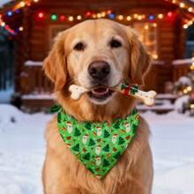 1 pieza Babero con bandana navideña para mascotas, accesorios de ropa para mascotas, babero para babeo de mascota, bufanda para gato, bufanda para perro con borde dorado