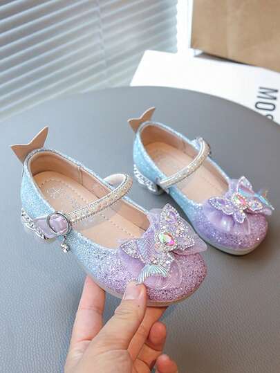 Girls' Princess Shoes, Little Girls' Soft Bottom Fashion Performance Shoes With Bowknot, Crystal Shoes