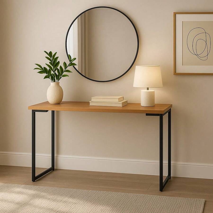 Buffet Table, Coffee Corner Style, Black Legs, Freijó Wood Top - Camel - View 1