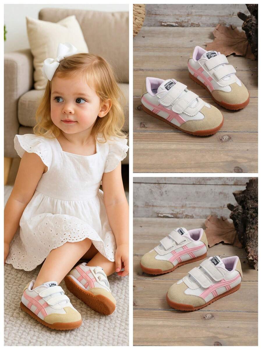 1 Pair Girls' Pink Sports Shoes, Soft Mesh + Pink Faux Imitation ...