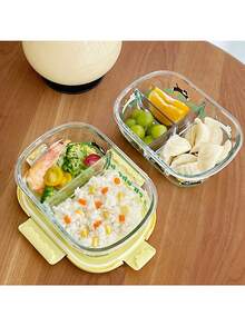 Cute Cartoon Cat High Borosilicate Glass Lunch Box - Microwave , Food Storage Container, Single/Double/3-Compartment Design, Essential For Office Workers And Back To School - Multicolor - View 2