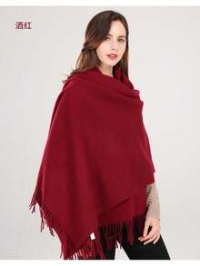Thick Long Shawl/Blanket, 280g - Burgundy - View 9
