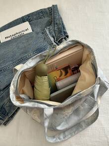 Nueva bolsa de tote de gran capacidad con estampado floral casual, adecuada para uso diario, trabajo, ocio, citas, regalo, mochila de estudiante universitaria de mujer