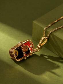 1Pc Fashion Luxury Enamel Three-Dimensional Openable Golden Woven Picnic Basket Pendant Necklace For Women Men Cool Personalized Party Jewelry Accessories, Bag, Keychain Pendant, Chic Girlfriend Gift, Mother's Day Gift,Halloween Gifts, Christmas Gift - 野餐籃吊飾項鍊 - 查看 2