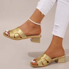 Sandalias de tacón grueso para mujeres, elegantes sandalias blancas de boda, a la moda, con tacones cuadrados y abiertos - Negro - Ver 6