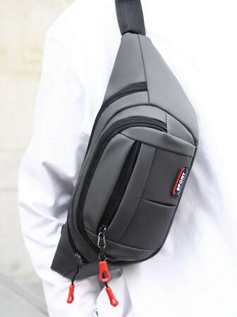 1个全新纯色尼龙面料拉链防水时尚休闲双肩包，多口袋男女通用腰包，适合日常通勤、骑行、商务出行