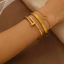 3 Peças Pulseira Minimalista e da Moda em Aço Inoxidável 18K com Formato de Coração, Não Desbota, Decorada com Diamantes, Adequada para Uso Diário de Mulheres como Presente - Multicolorido - Visão 1