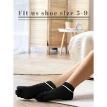 4 Pair Women Toe Socks Striped Cotton Crew Socks With Toes Separated Women Men Athletic Running - Black - View 7