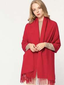 Thick Long Shawl/Blanket, 280g - Red - View 2