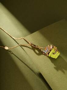 1Pc Fashion Sweet Faux Zirconia Butterfly Letter Enamel Green Flower Basket Pendant Necklace For Women Romantic Cool Party Jewelry, High-End Accessories, Chic Girlfriend Gifts, Bags, Keychain Pendants, Rural Style Gifts,Chic Girlfriend Gift, Christmas Gift - Dây chuyền mặt giỏ hoa - Xem 3