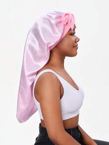 1pc Women's Pink Elastic Drawstring Long Satin Silk Hair Bonnet, Curly Hair Wrap, Suitable For Long Hair, Braids, Messy Buns, Curly Hair, Satin Hair Bonnet, Satin Bow Hair Bonnet - Multicolor - View 23