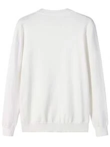 Men's Solid Color Casual Crew Neck Sweater, Autumn/Winter - White - View 3